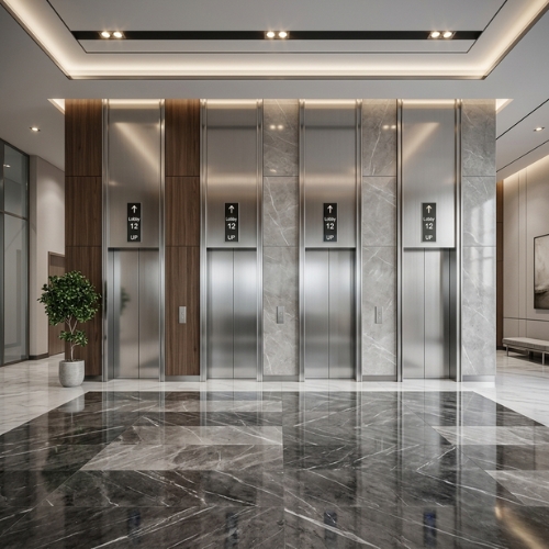 Commercial Elevator Bank in Corporate Tower